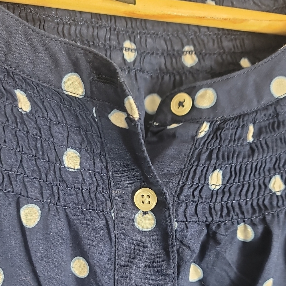 Talbots Navy Dark Blue Blouse with White Dots - Picture 5 of 9